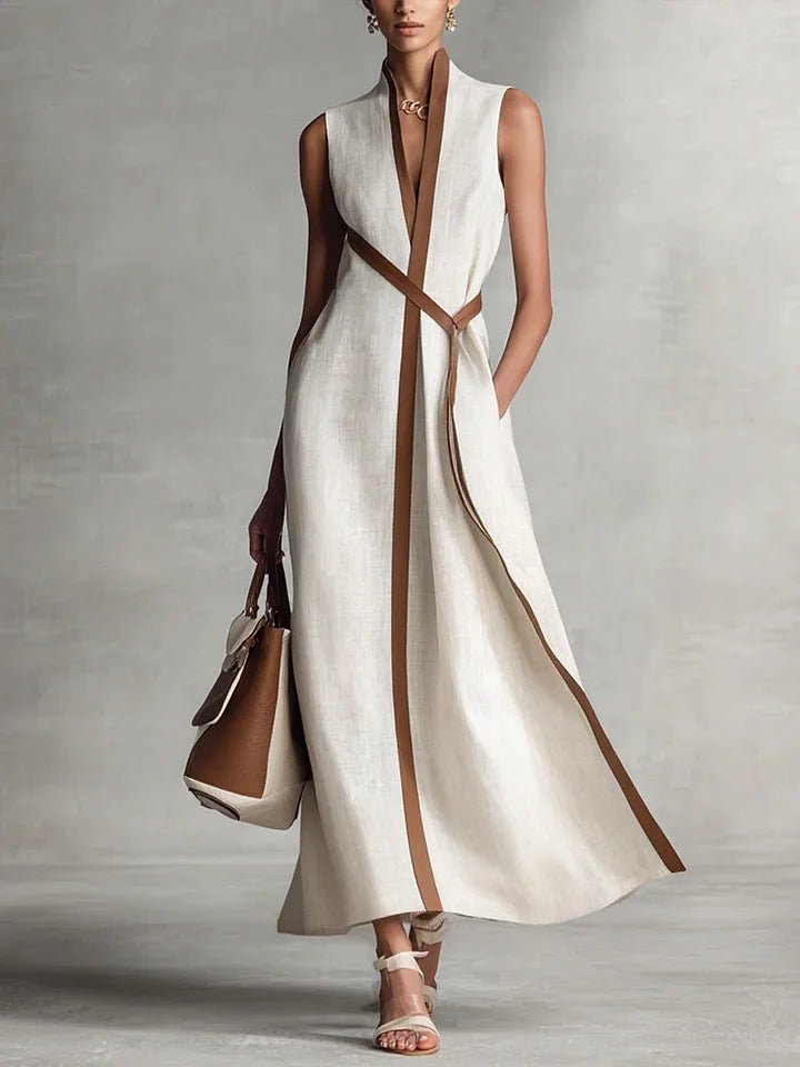 Alessia | Linen Blend Sleeveless Maxi Dress – Elezzia